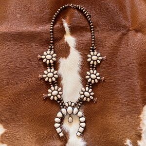 White Stone Squash Blossom Necklace